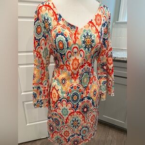 Colorful Boho Print Dress M | Ruffle Sleeve | NEW WITH TAGS